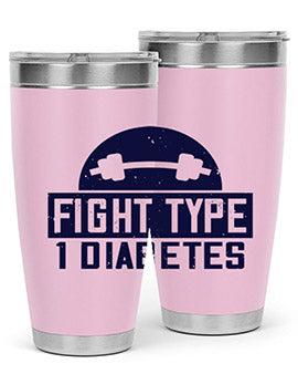Fight Type Diabetes Style 37# 20oz Tumbler in stainless steel with a drink-thru lid, showcasing its sleek design and insulation features.