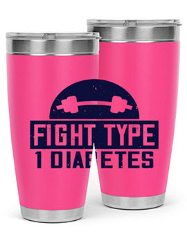 Fight Type Diabetes Style 37# 20oz Tumbler in stainless steel with a drink-thru lid, showcasing its sleek design and insulation features.