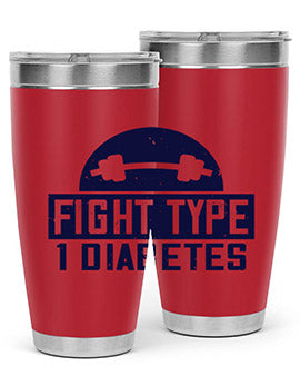 Fight Type Diabetes Style 37# 20oz Tumbler in stainless steel with a drink-thru lid, showcasing its sleek design and insulation features.