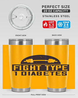 Fight Type Diabetes Style 37# 20oz Tumbler in stainless steel with a drink-thru lid, showcasing its sleek design and insulation features.