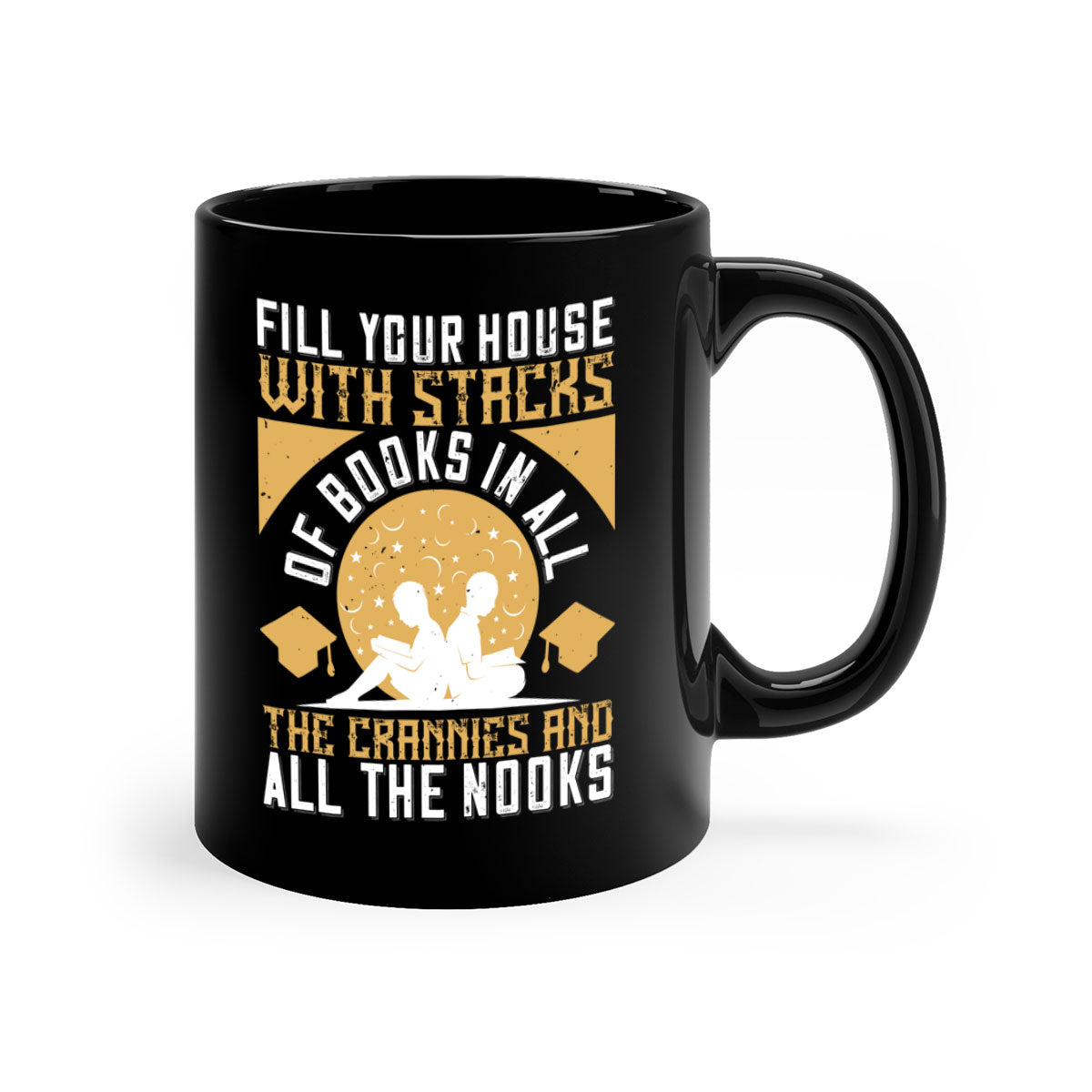 A stylish two-tone ceramic mug with a colored handle and glossy finish, perfect for coffee lovers and book enthusiasts.