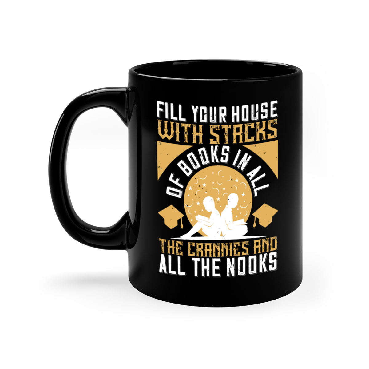 A stylish two-tone ceramic mug with a colored handle and glossy finish, perfect for coffee lovers and book enthusiasts.