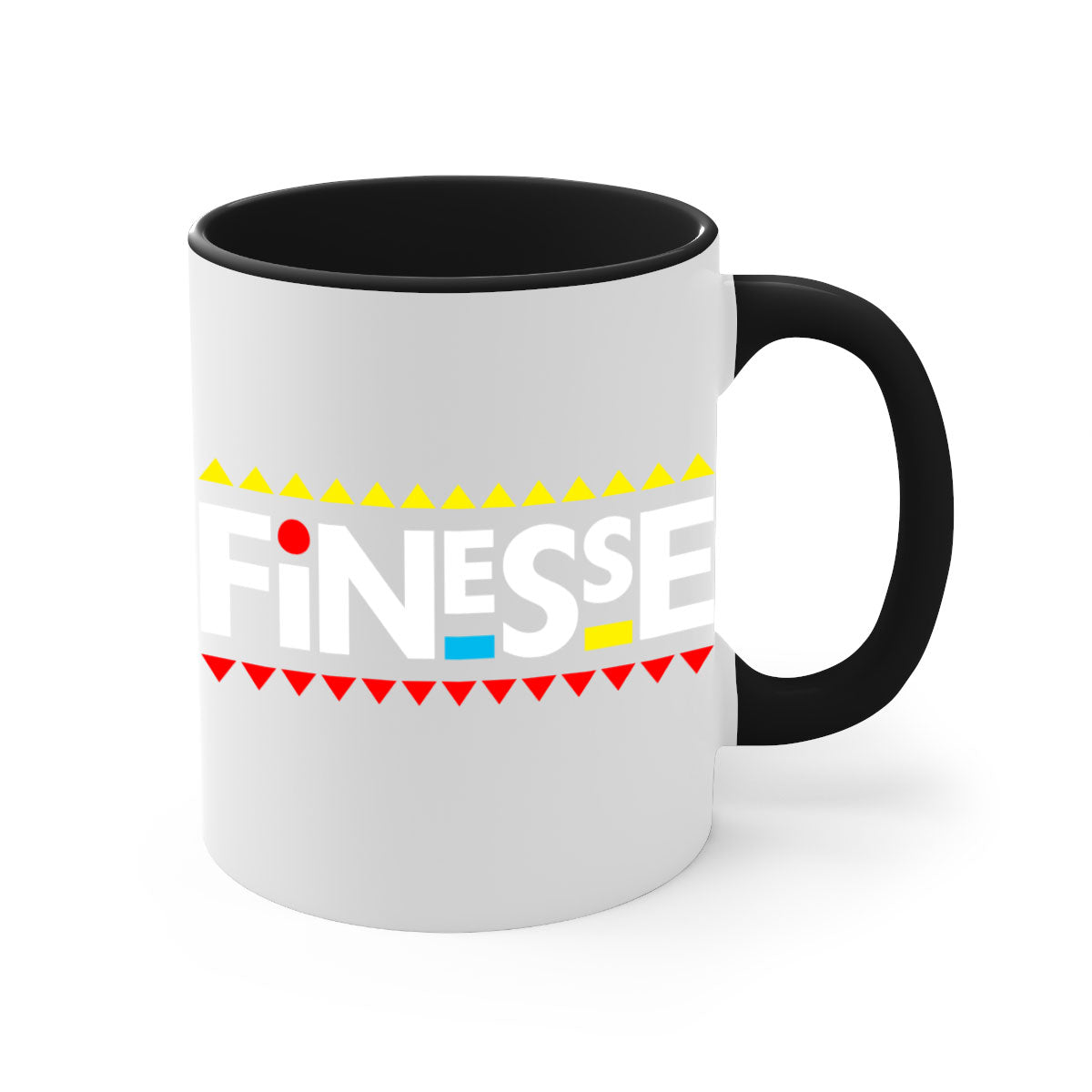 Finesse 155# Mug in black with colored handle and glossy finish, perfect for coffee and tea.