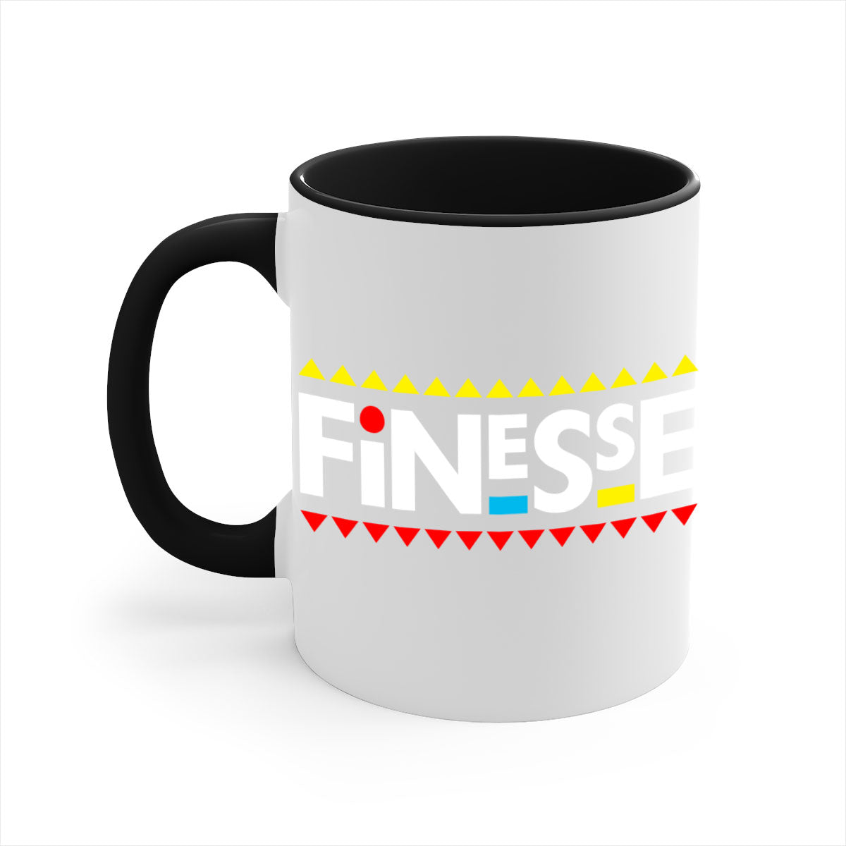 Finesse 155# Mug in black with colored handle and glossy finish, perfect for coffee and tea.
