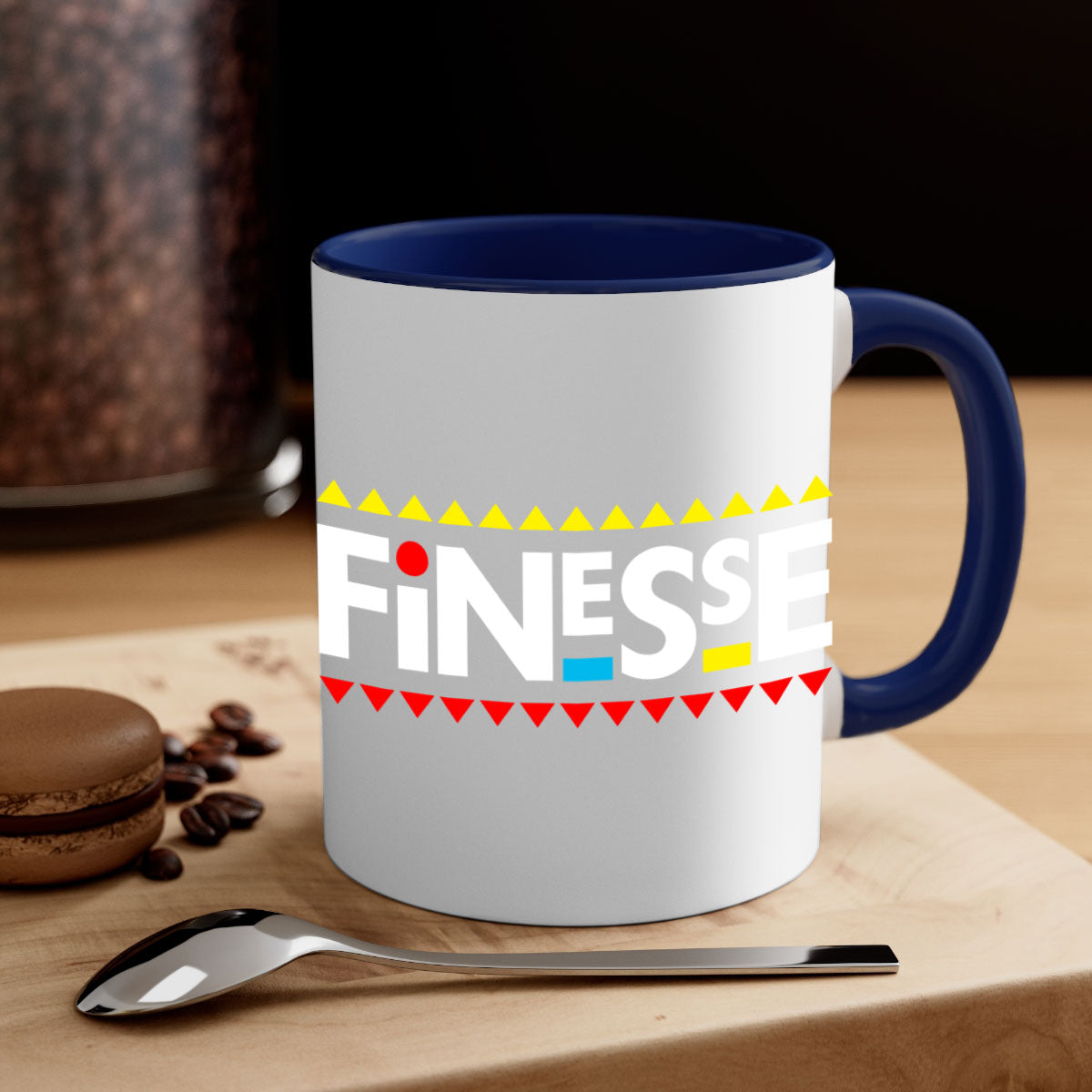 Finesse 155# Mug in black with colored handle and glossy finish, perfect for coffee and tea.