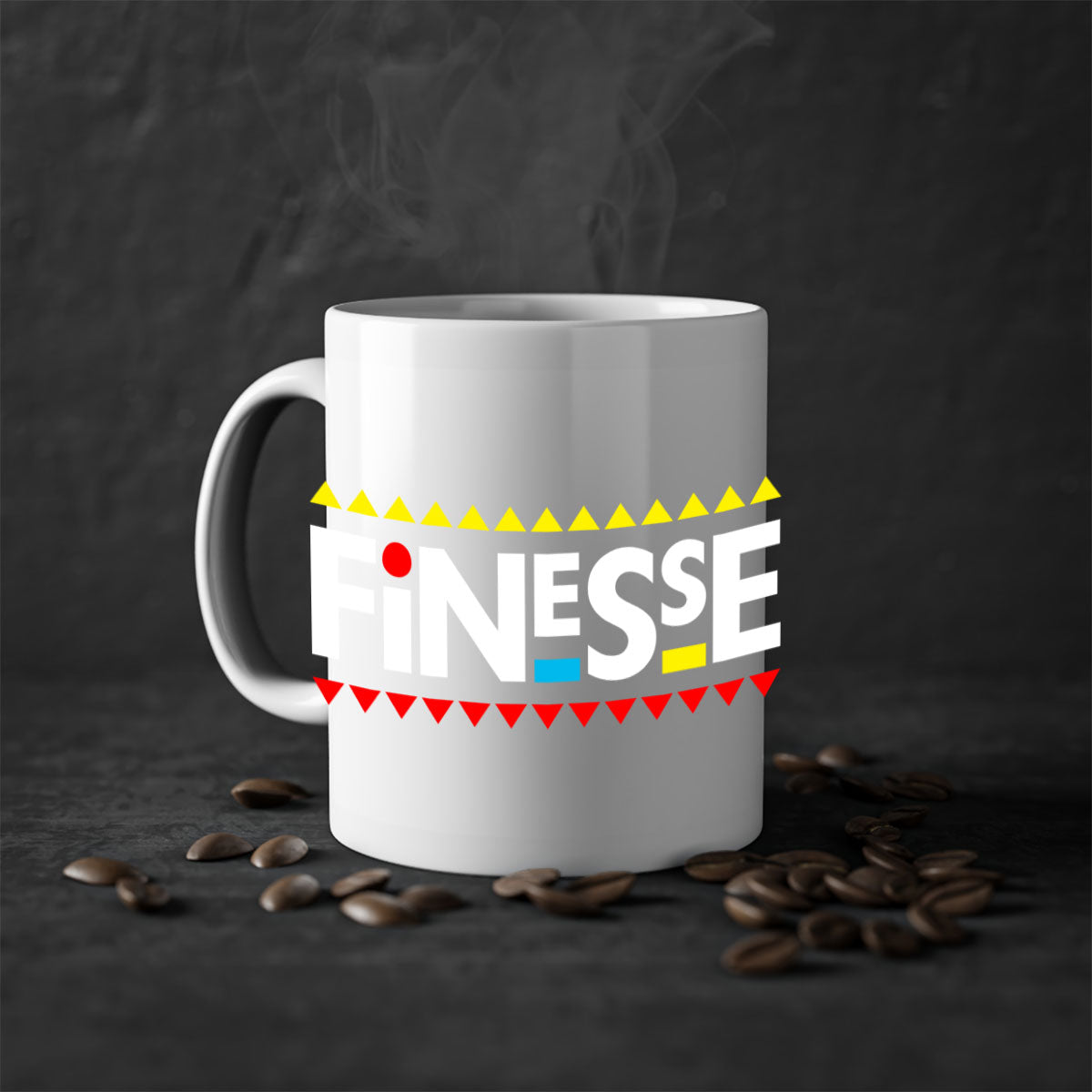 Finesse 155# Mug in black with colored handle and glossy finish, perfect for coffee and tea.