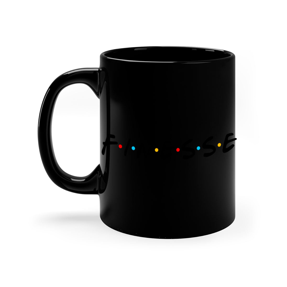 Finesse 156# black mug with colored handle and glossy finish, perfect for coffee and tea.