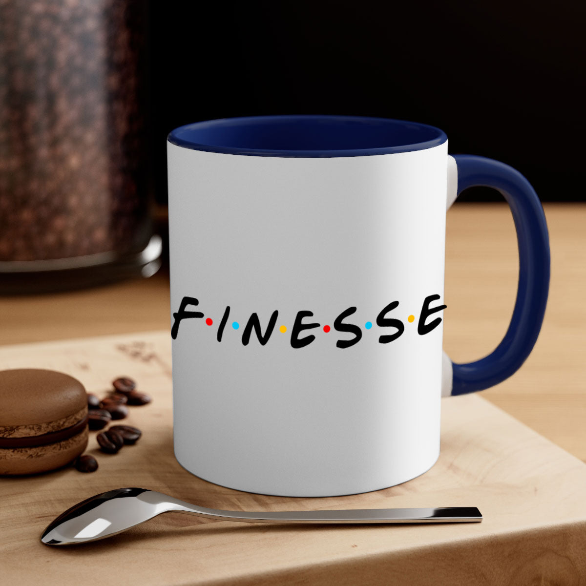 Finesse 156# black mug with colored handle and glossy finish, perfect for coffee and tea.