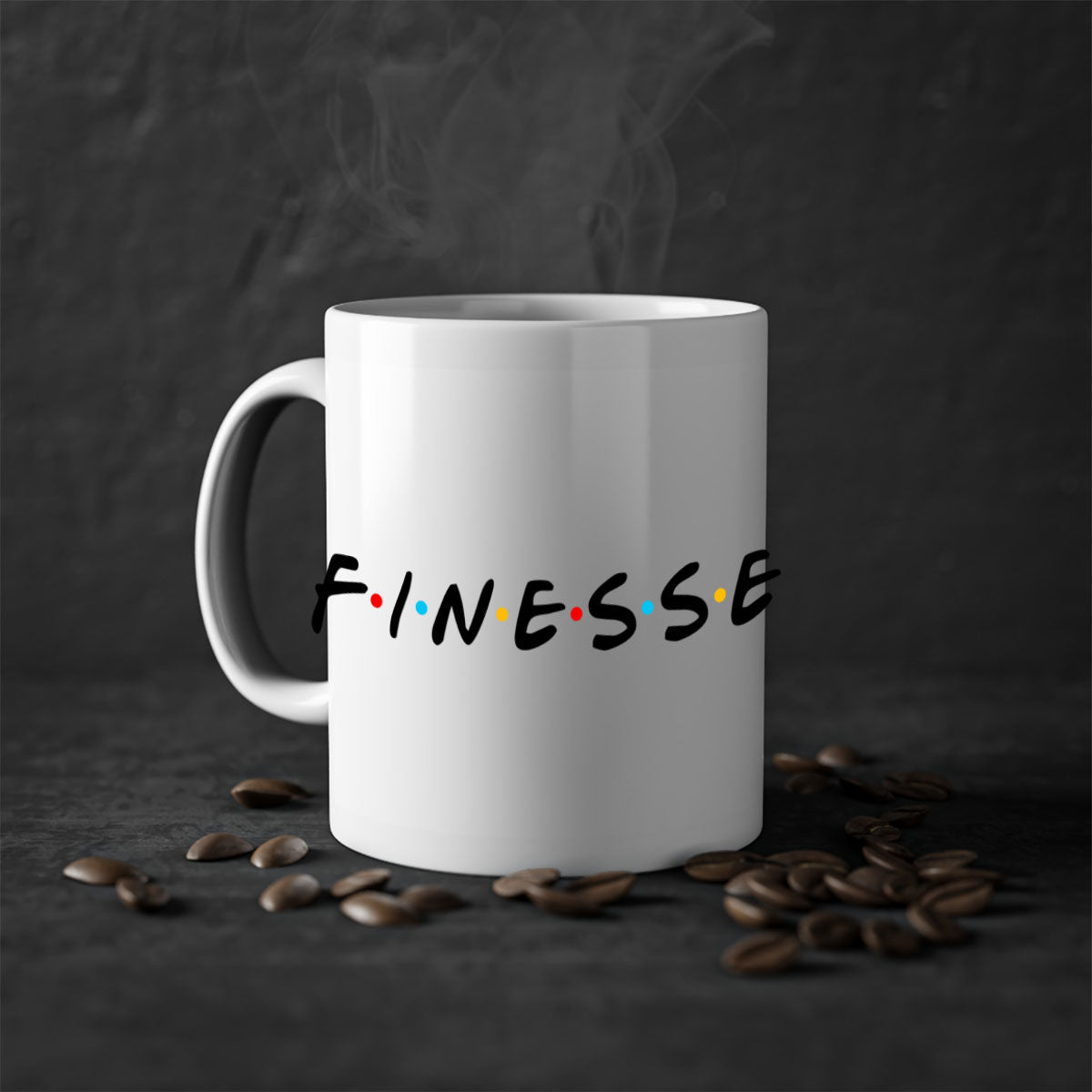 Finesse 156# black mug with colored handle and glossy finish, perfect for coffee and tea.