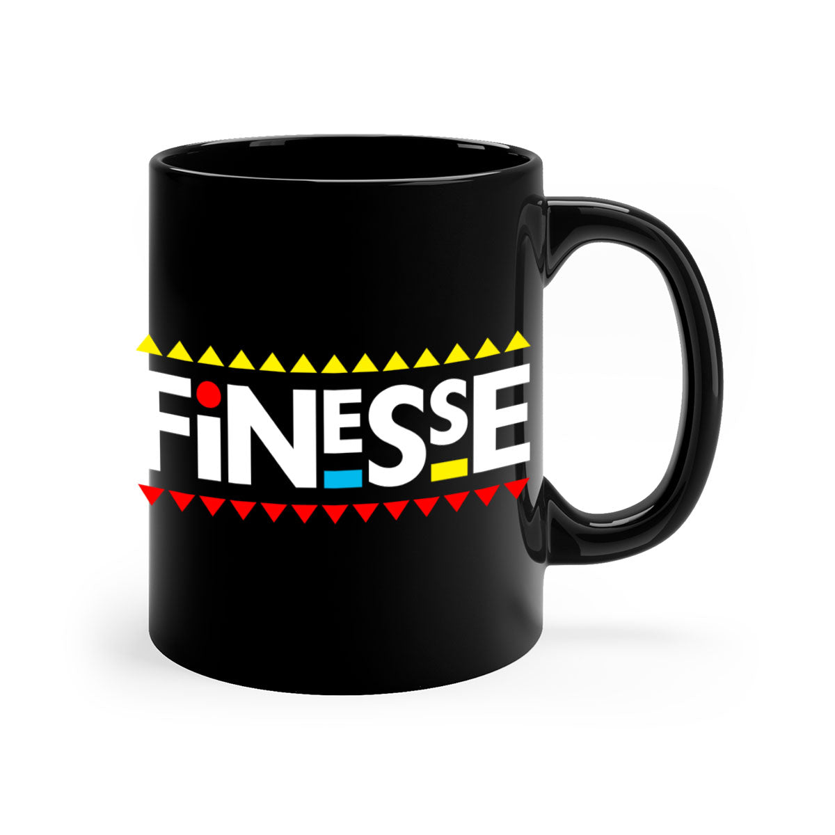Finesse 158# black mug with colored handle and glossy finish, perfect for coffee and tea.