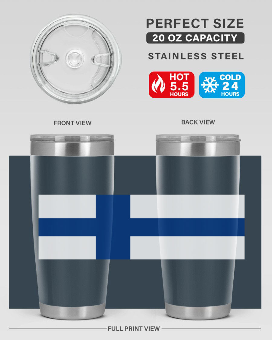 Finland 138# Tumbler showcasing double wall vacuum stainless steel design with a drink-thru lid, perfect for hot and cold beverages.