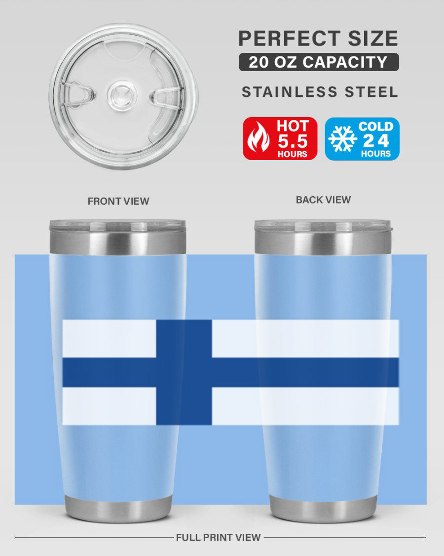 Finland 138# Tumbler showcasing double wall vacuum stainless steel design with a drink-thru lid, perfect for hot and cold beverages.