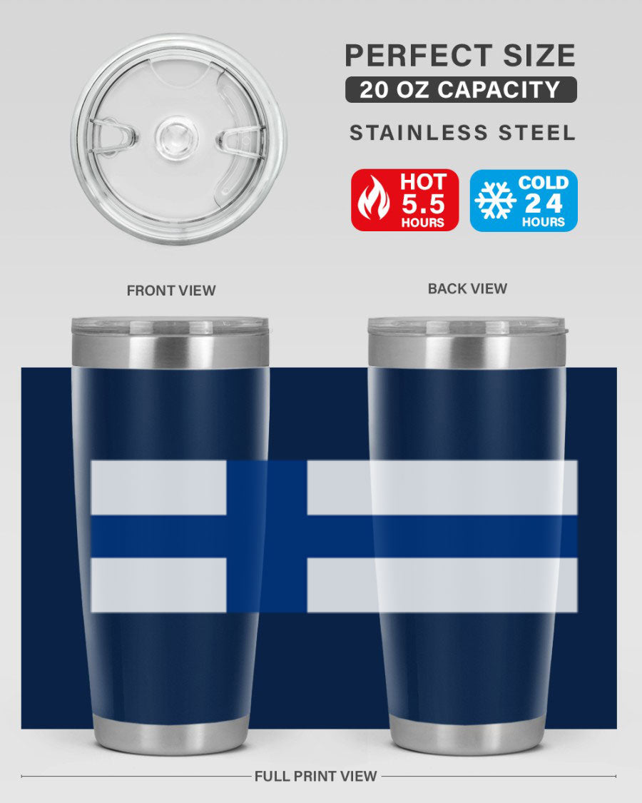 Finland 138# Tumbler showcasing double wall vacuum stainless steel design with a drink-thru lid, perfect for hot and cold beverages.