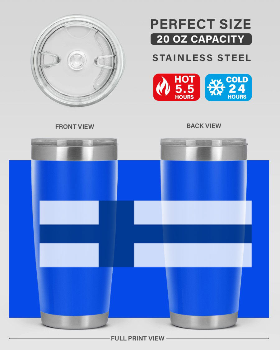 Finland 138# Tumbler showcasing double wall vacuum stainless steel design with a drink-thru lid, perfect for hot and cold beverages.