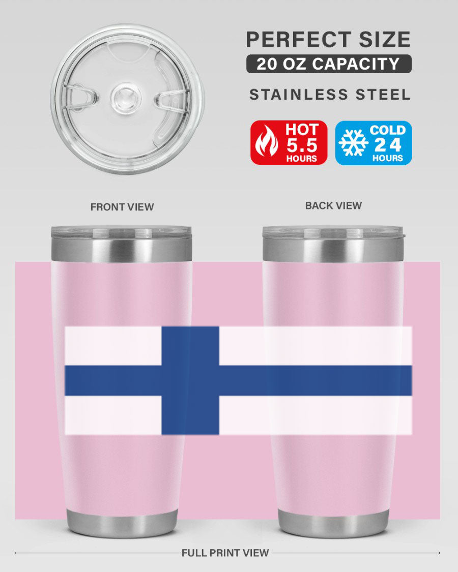 Finland 138# Tumbler showcasing double wall vacuum stainless steel design with a drink-thru lid, perfect for hot and cold beverages.