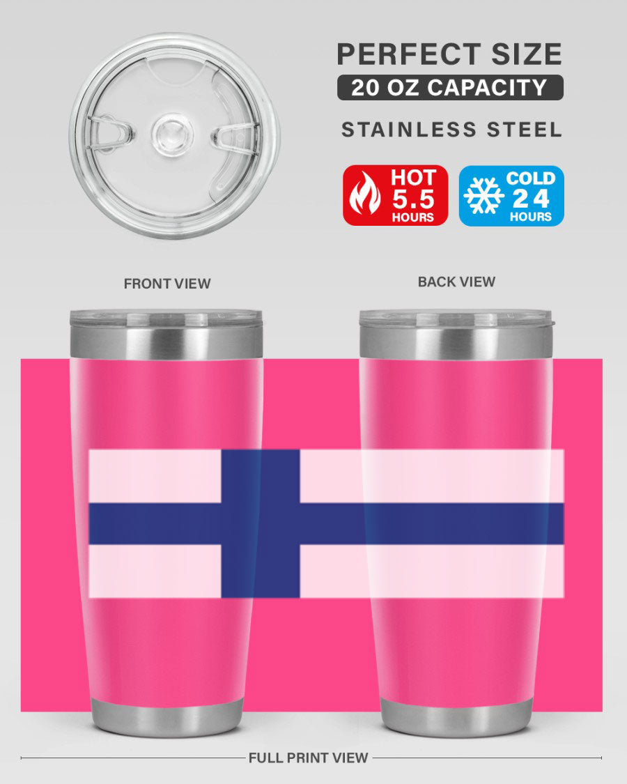 Finland 138# Tumbler showcasing double wall vacuum stainless steel design with a drink-thru lid, perfect for hot and cold beverages.
