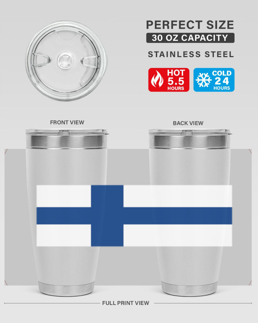 Finland 138# Tumbler showcasing double wall vacuum stainless steel design with a drink-thru lid, perfect for hot and cold beverages.