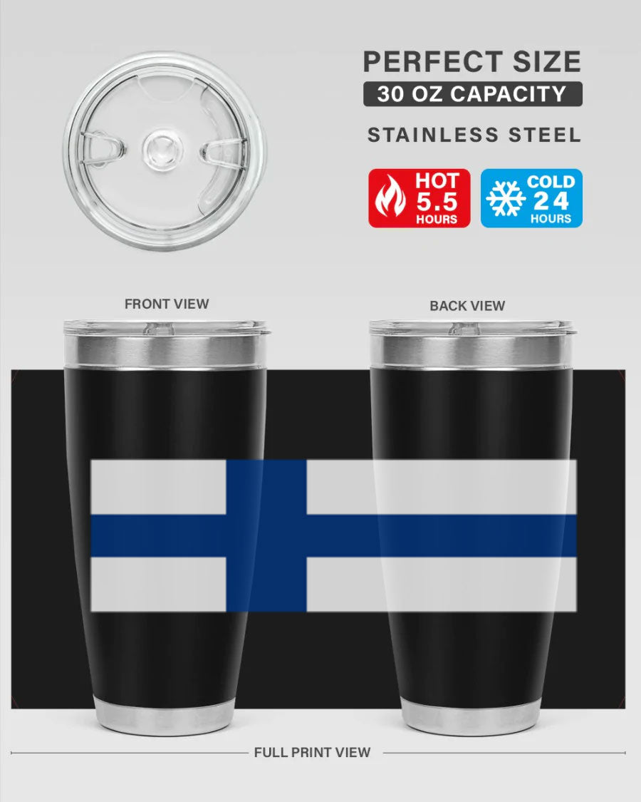 Finland 138# Tumbler showcasing double wall vacuum stainless steel design with a drink-thru lid, perfect for hot and cold beverages.