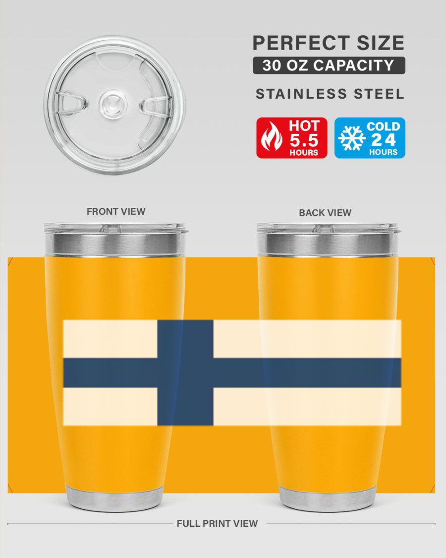 Finland 138# Tumbler showcasing double wall vacuum stainless steel design with a drink-thru lid, perfect for hot and cold beverages.
