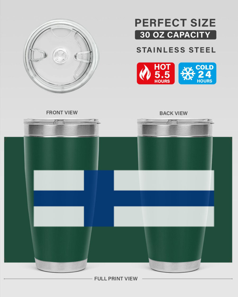 Finland 138# Tumbler showcasing double wall vacuum stainless steel design with a drink-thru lid, perfect for hot and cold beverages.