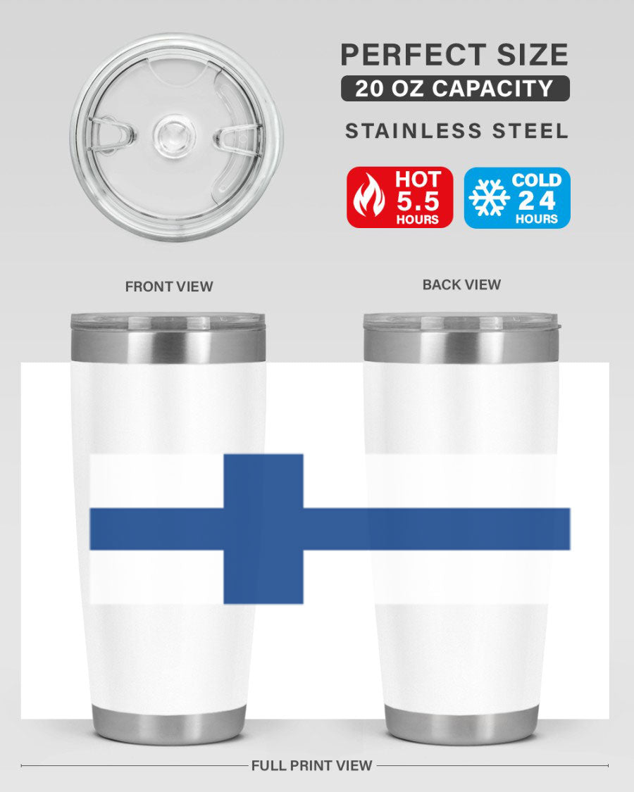Finland 138# Tumbler showcasing double wall vacuum stainless steel design with a drink-thru lid, perfect for hot and cold beverages.