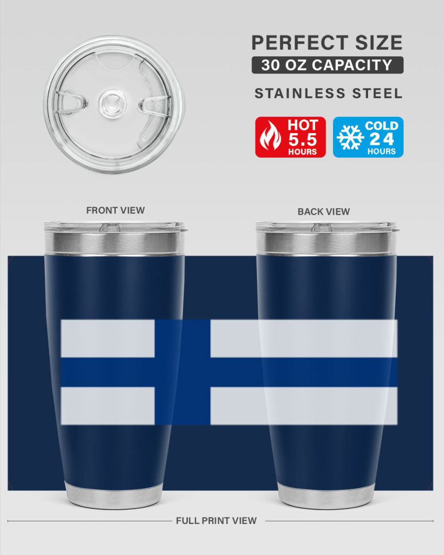 Finland 138# Tumbler showcasing double wall vacuum stainless steel design with a drink-thru lid, perfect for hot and cold beverages.