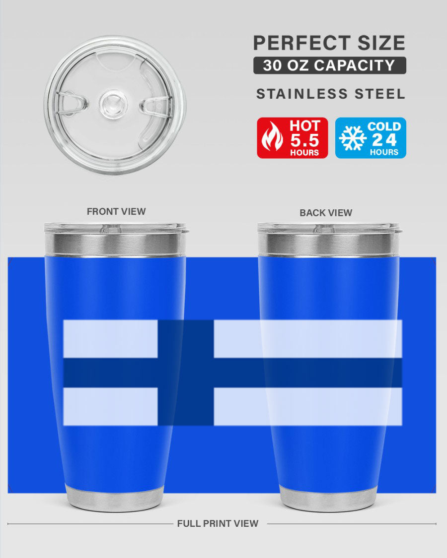 Finland 138# Tumbler showcasing double wall vacuum stainless steel design with a drink-thru lid, perfect for hot and cold beverages.
