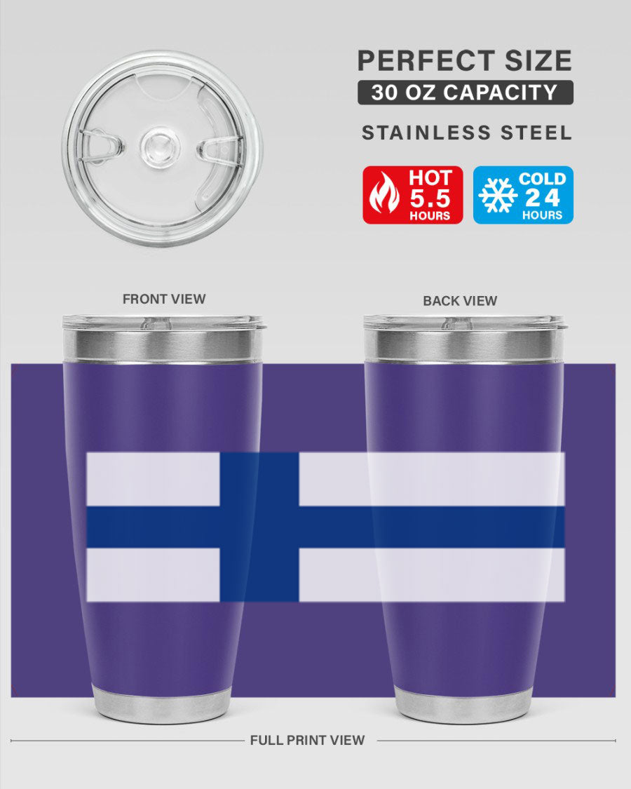 Finland 138# Tumbler showcasing double wall vacuum stainless steel design with a drink-thru lid, perfect for hot and cold beverages.
