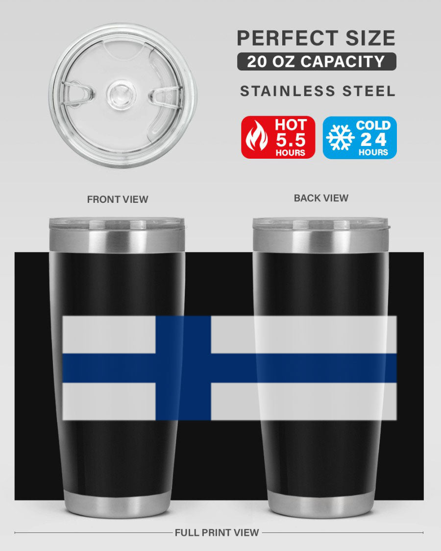 Finland 138# Tumbler showcasing double wall vacuum stainless steel design with a drink-thru lid, perfect for hot and cold beverages.