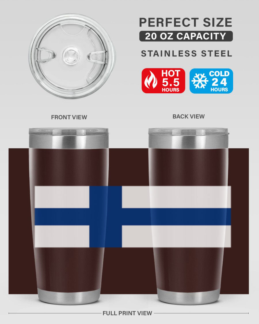 Finland 138# Tumbler showcasing double wall vacuum stainless steel design with a drink-thru lid, perfect for hot and cold beverages.