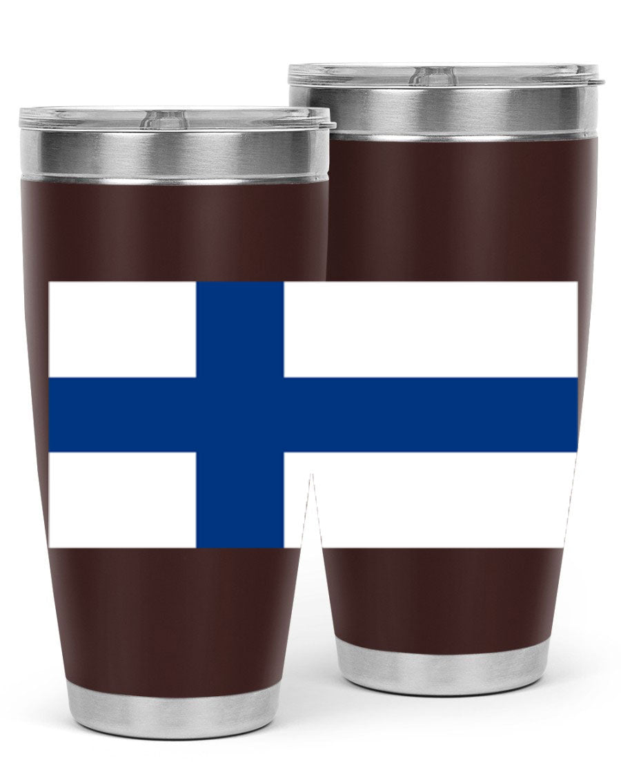 Finland 138# Tumbler showcasing double wall vacuum stainless steel design with a drink-thru lid, perfect for hot and cold beverages.
