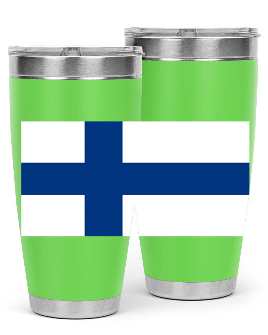 Finland 138# Tumbler showcasing double wall vacuum stainless steel design with a drink-thru lid, perfect for hot and cold beverages.