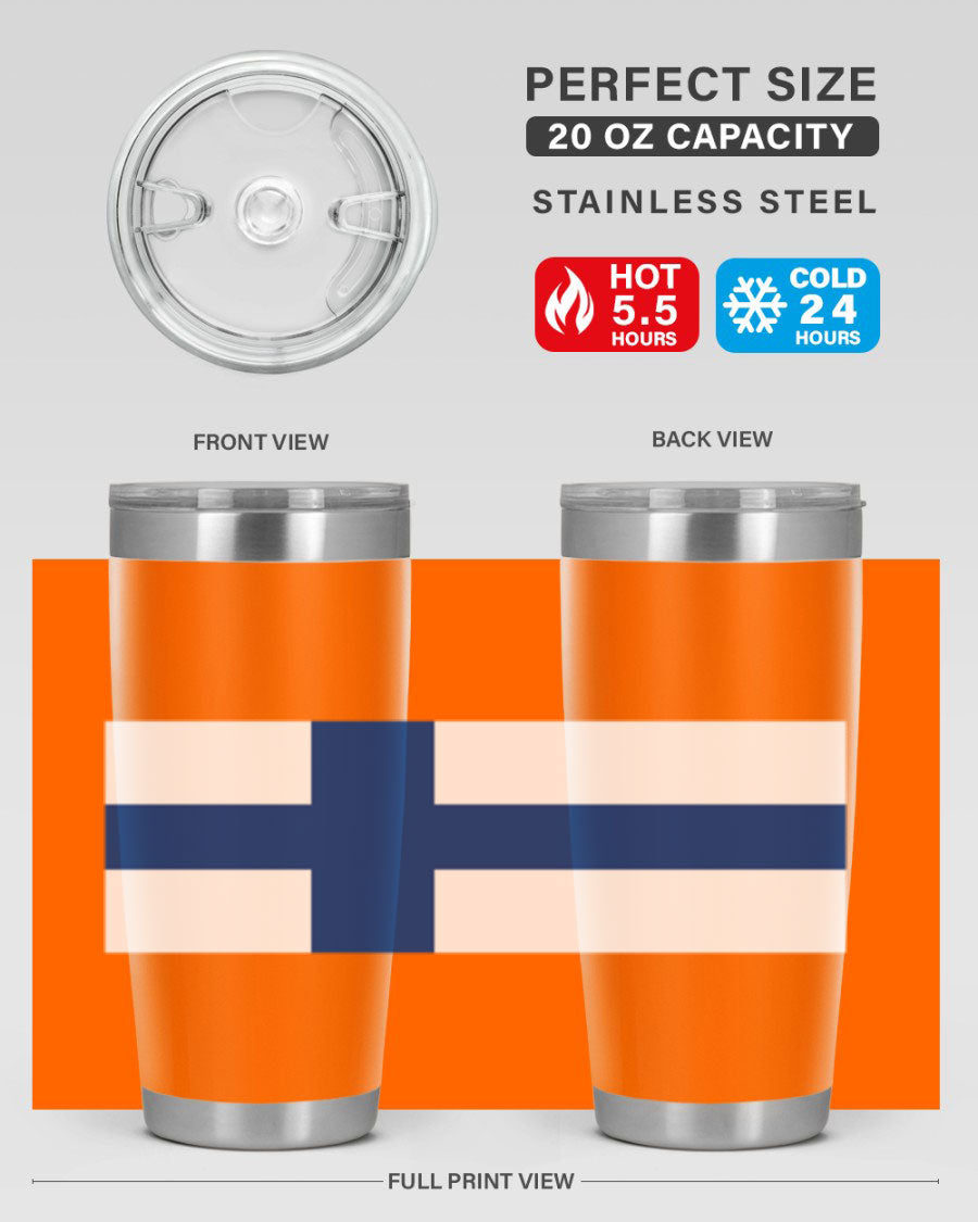 Finland 138# Tumbler showcasing double wall vacuum stainless steel design with a drink-thru lid, perfect for hot and cold beverages.