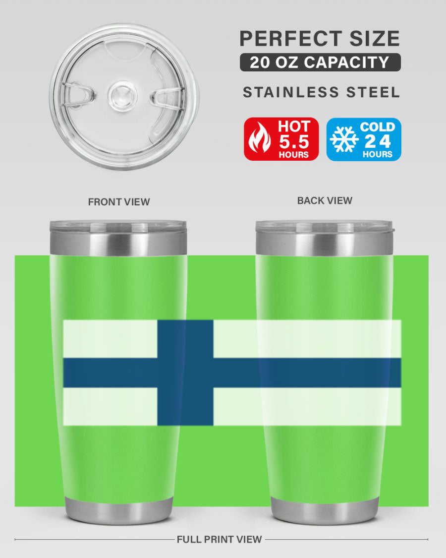 Finland 138# Tumbler showcasing double wall vacuum stainless steel design with a drink-thru lid, perfect for hot and cold beverages.