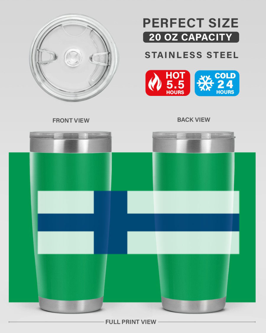 Finland 138# Tumbler showcasing double wall vacuum stainless steel design with a drink-thru lid, perfect for hot and cold beverages.