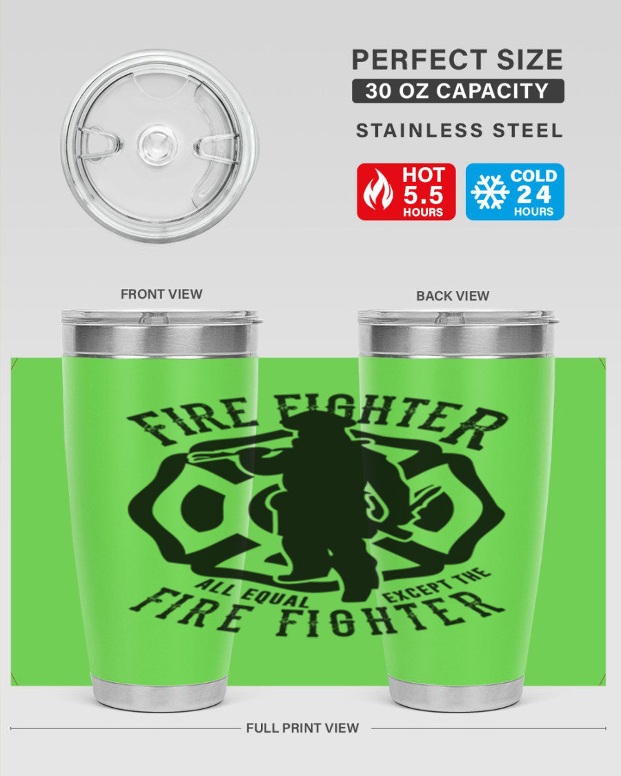 Fire Fighter Style 81# tumbler in stainless steel with a vibrant design, featuring a press-in lid and double wall vacuum insulation.