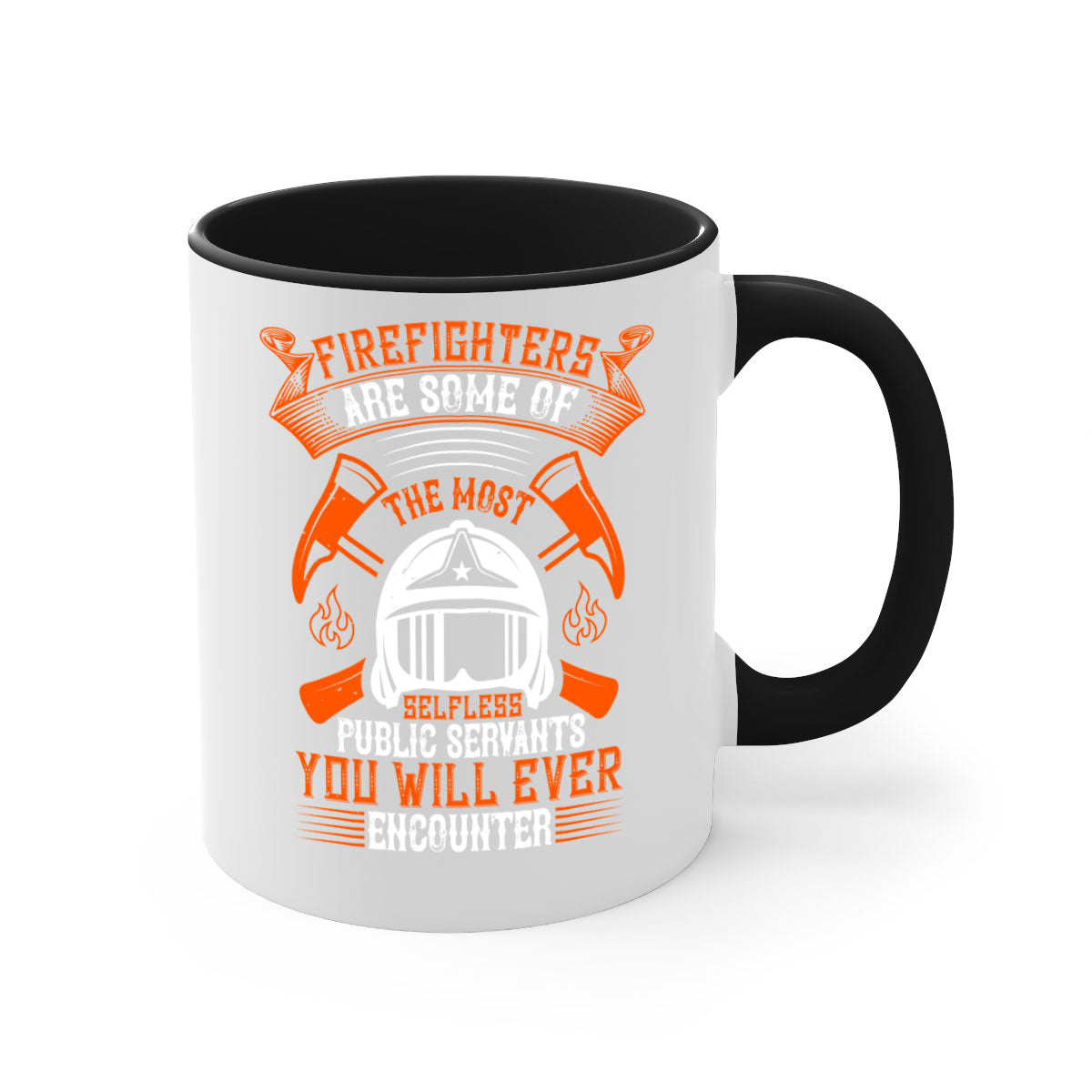 Two-tone ceramic mug featuring a firefighter tribute design, available in multiple colors with a glossy finish.