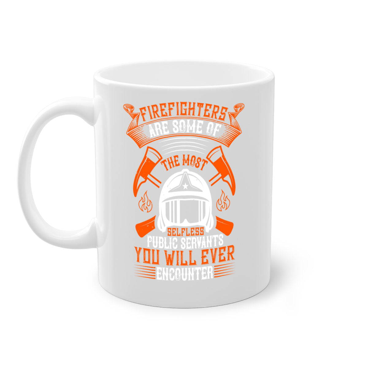 Two-tone ceramic mug featuring a firefighter tribute design, available in multiple colors with a glossy finish.