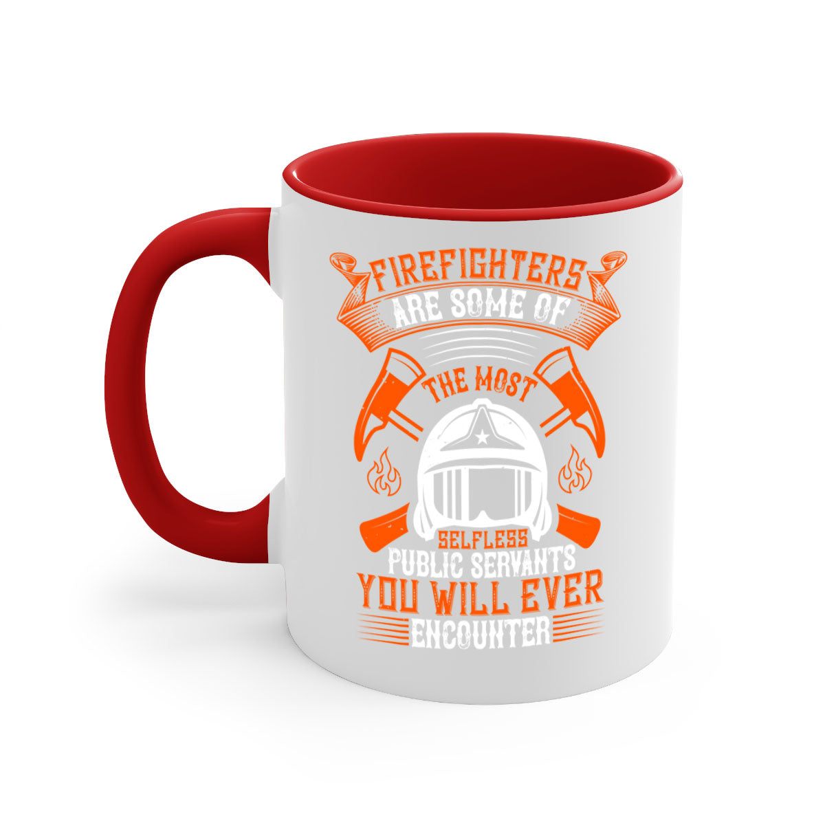 Two-tone ceramic mug featuring a firefighter tribute design, available in multiple colors with a glossy finish.