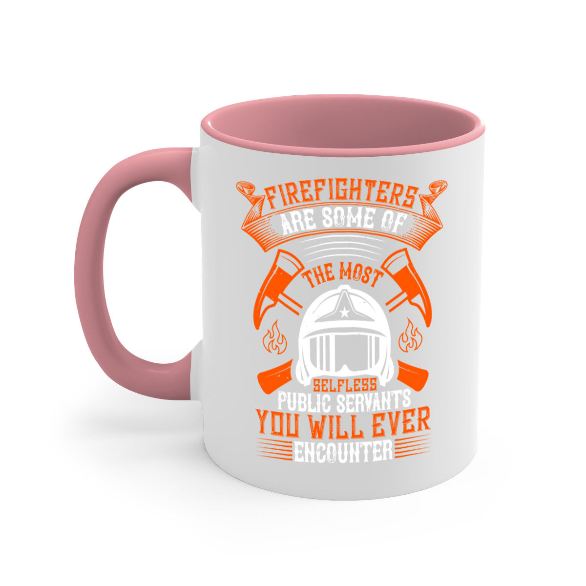 Two-tone ceramic mug featuring a firefighter tribute design, available in multiple colors with a glossy finish.