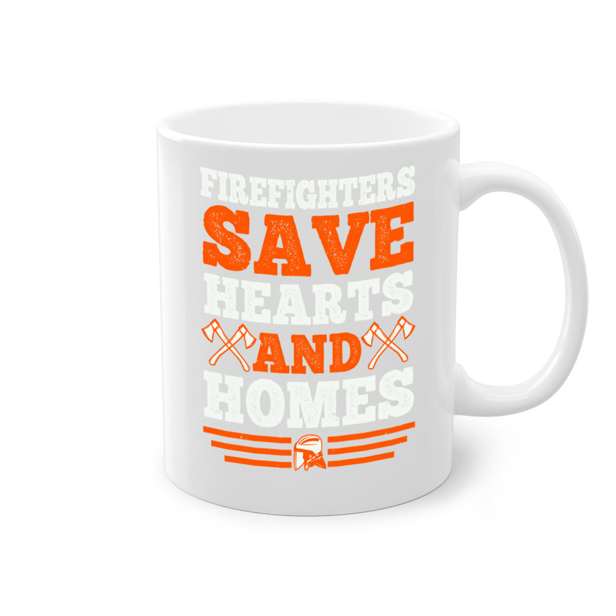 Firefighters save hearts and homes mug with a glossy finish and colored handle, available in multiple colors and sizes.
