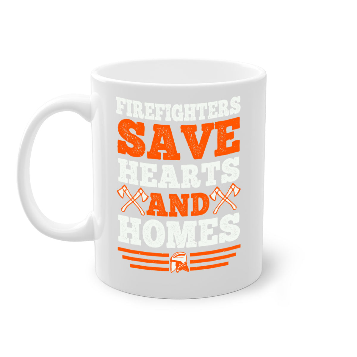 Firefighters save hearts and homes mug with a glossy finish and colored handle, available in multiple colors and sizes.