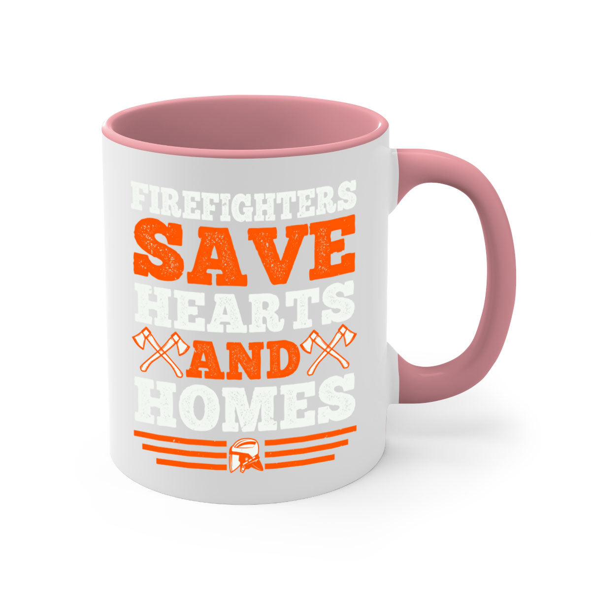 Firefighters save hearts and homes mug with a glossy finish and colored handle, available in multiple colors and sizes.