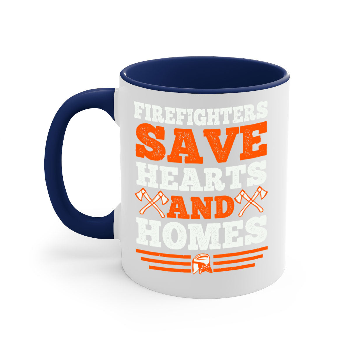 Firefighters save hearts and homes mug with a glossy finish and colored handle, available in multiple colors and sizes.