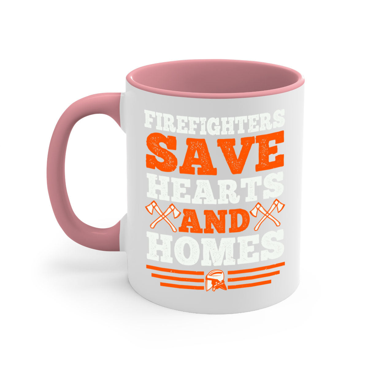 Firefighters save hearts and homes mug with a glossy finish and colored handle, available in multiple colors and sizes.