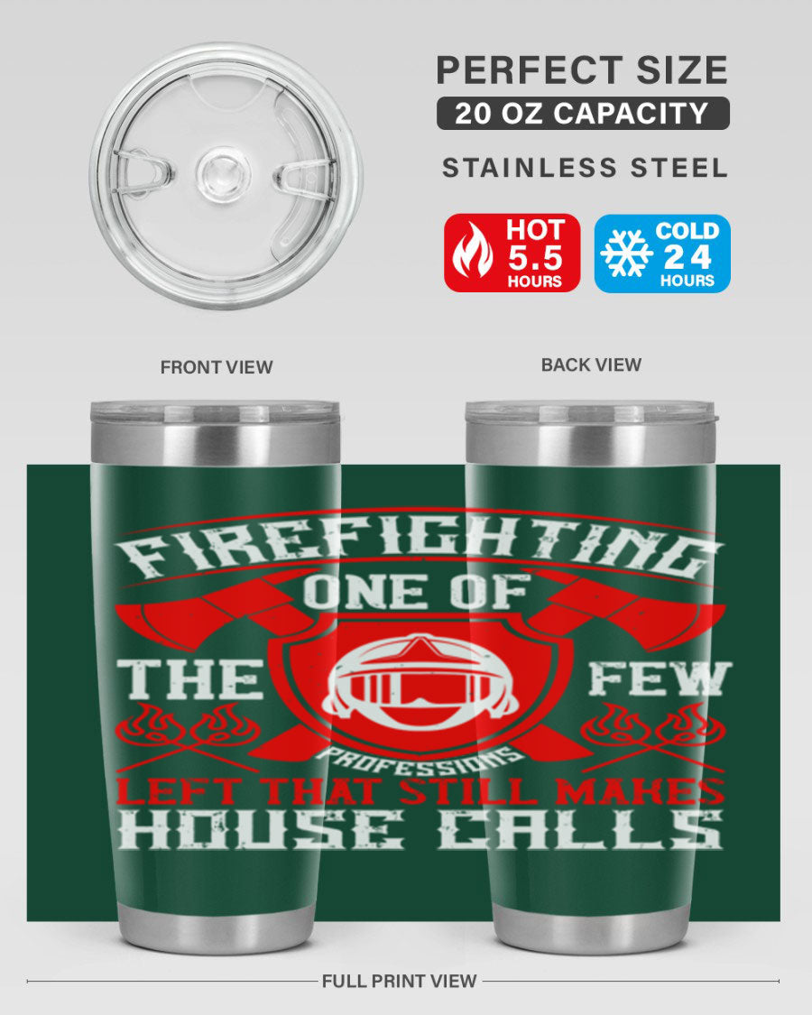 Firefighting tumbler made of double wall vacuum stainless steel with copper lining, featuring a press-in drink-thru lid, ideal for hot and cold beverages.