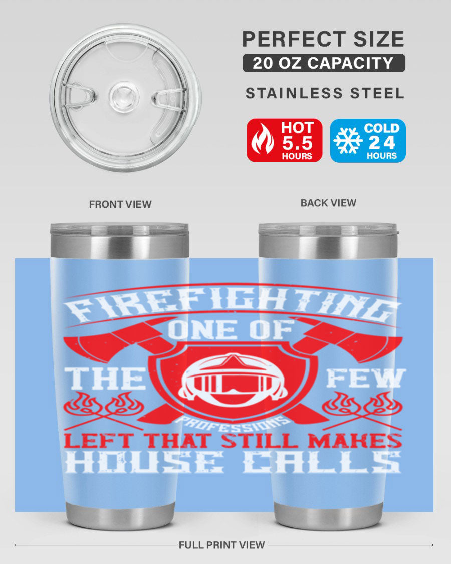 Firefighting tumbler made of double wall vacuum stainless steel with copper lining, featuring a press-in drink-thru lid, ideal for hot and cold beverages.