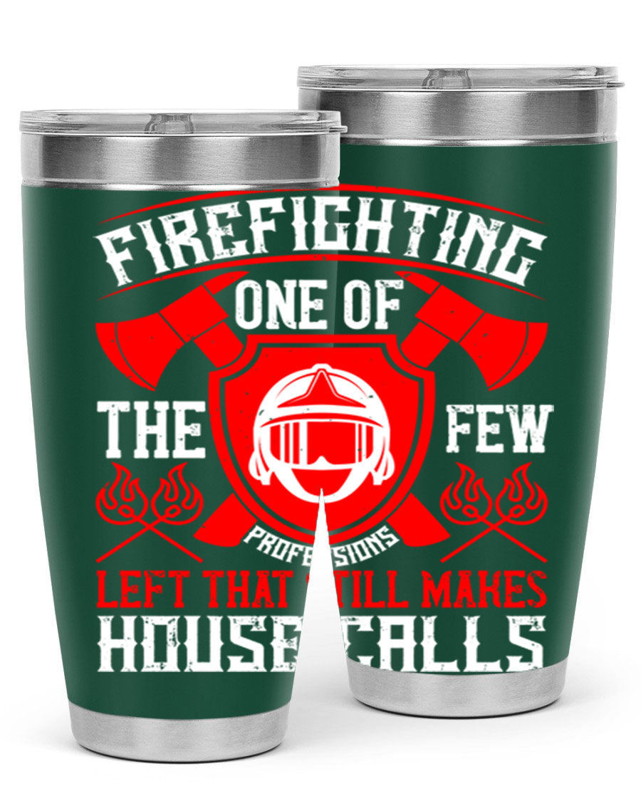 Firefighting tumbler made of double wall vacuum stainless steel with copper lining, featuring a press-in drink-thru lid, ideal for hot and cold beverages.