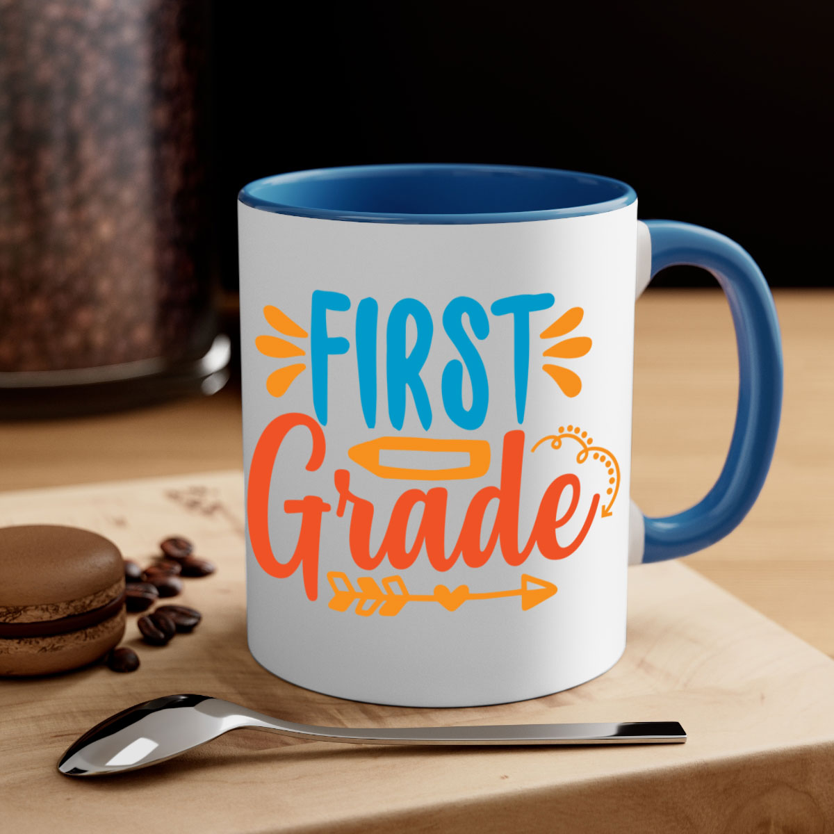 A stylish First Grade 19# Mug featuring a glossy finish, colored handle, and interior, available in multiple colors and sizes.