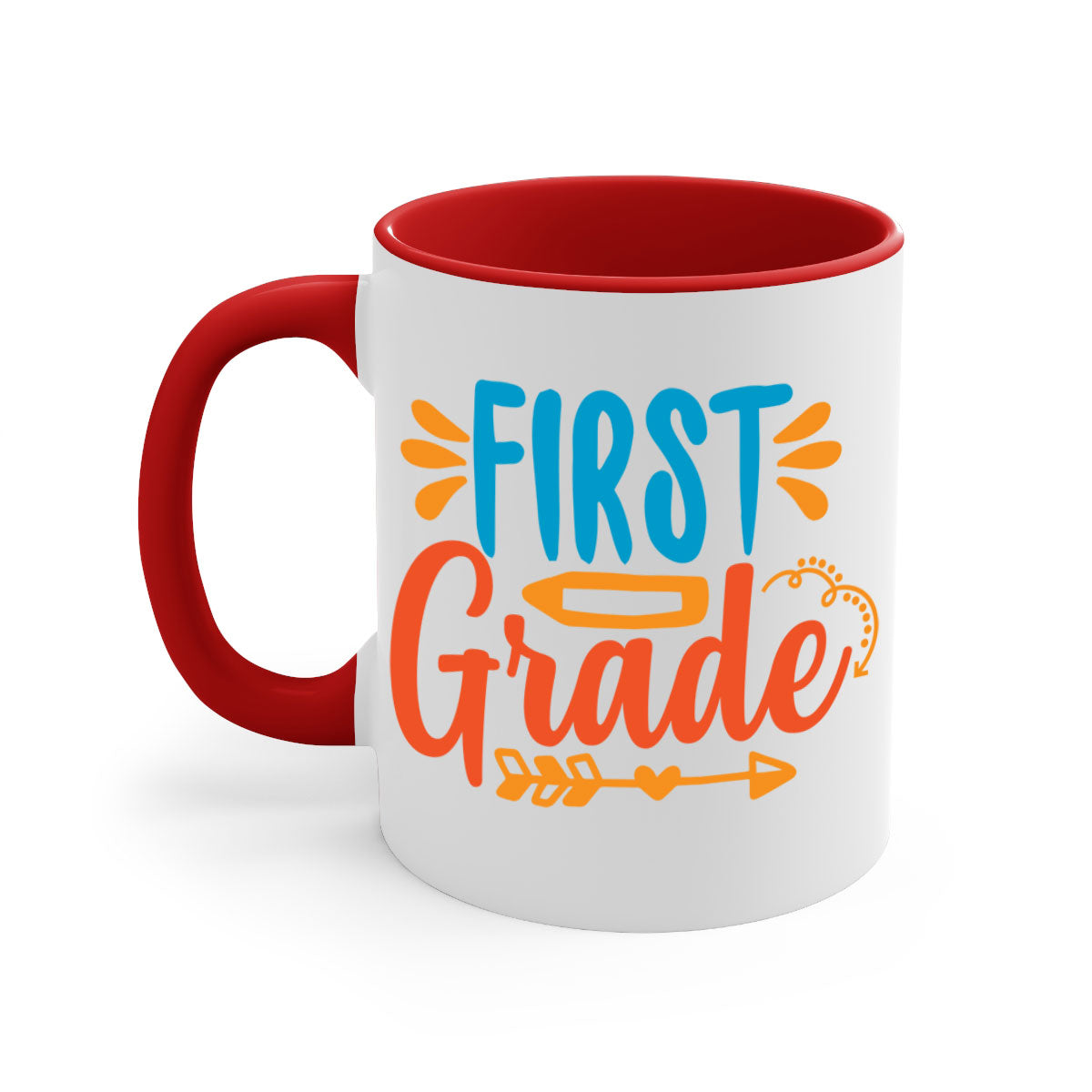 A stylish First Grade 19# Mug featuring a glossy finish, colored handle, and interior, available in multiple colors and sizes.